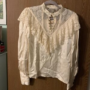 Vintage Jessica McClintock Gunnies cream lace Edwardian blouse